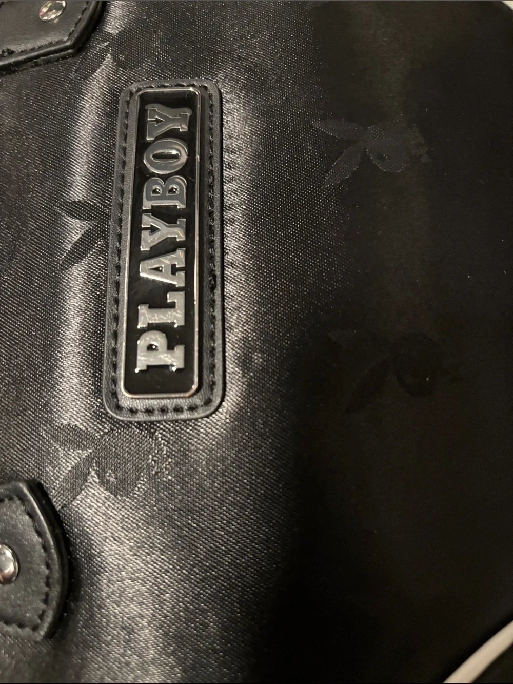 PLAYBOY Black Satchel /crossbody strap with White Piping Accents